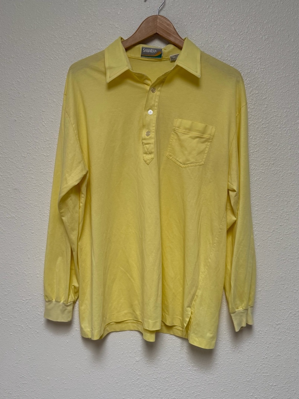 VINTAGE 90s Sahara Buttery Yellow Long Sleeve Polo Shirt XL - MADE IN USA